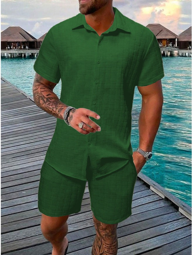 Men's Summer Set | Striped Check Texture | Breathable & Stylish | Shirt & Shorts