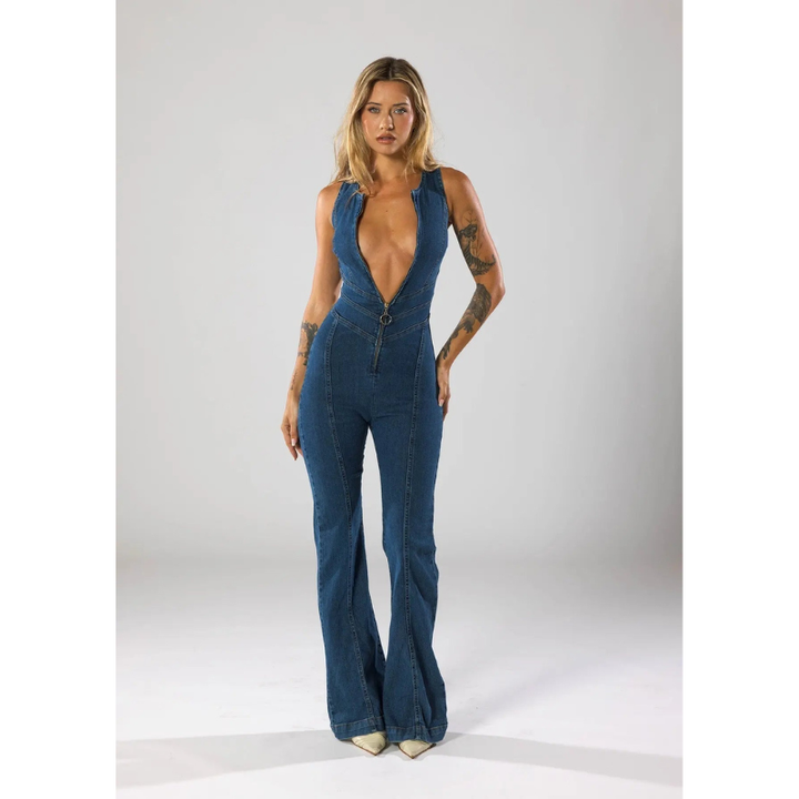 Women’s Jumpsuit | Sleeveless Denim Zip-Up Style | Slim Fit Clothing