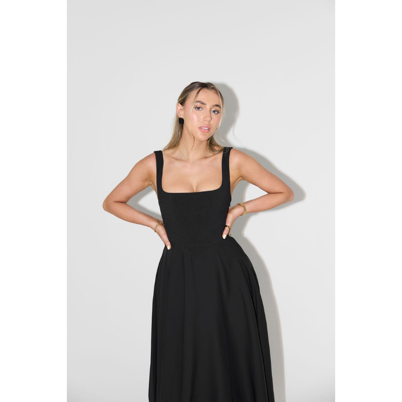 Women’s Maxi Dress | Square Neck A-Line | Elegant Solid Style Dresses