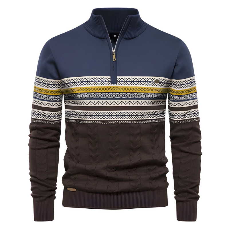 Men's Sweatshirt | Knit Pullover with Zipper | Ethnic Pattern Style