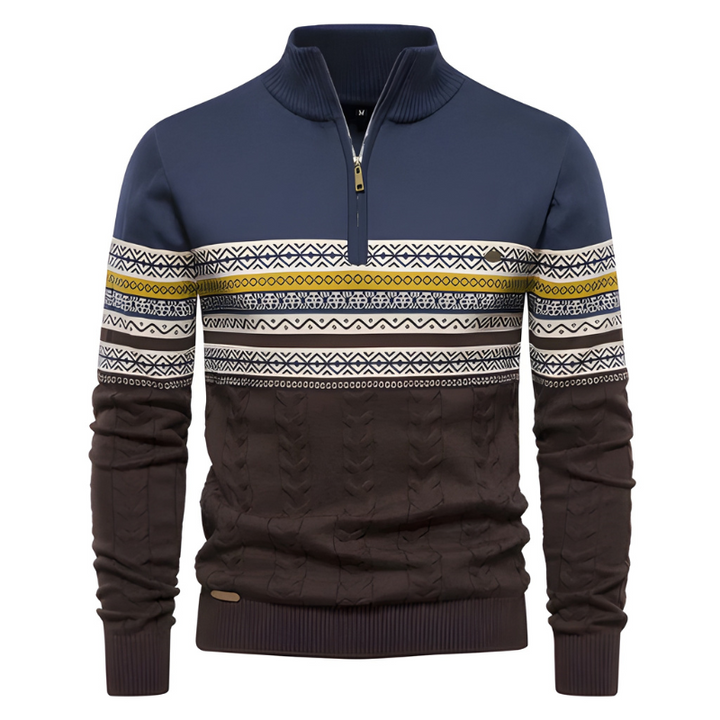 Men's Sweatshirt | Knit Pullover with Zipper | Ethnic Pattern Style