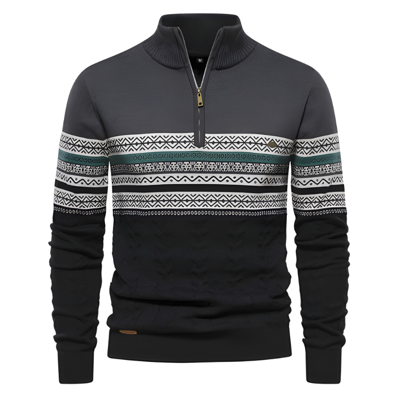 Men's Sweatshirt | Knit Pullover with Zipper | Ethnic Pattern Style