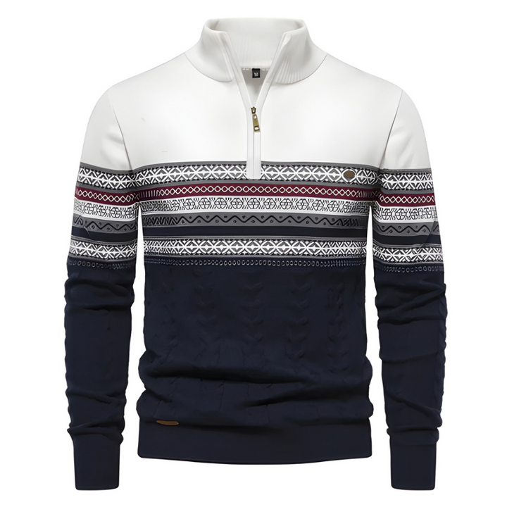 Men's Sweatshirt | Knit Pullover with Zipper | Ethnic Pattern Style
