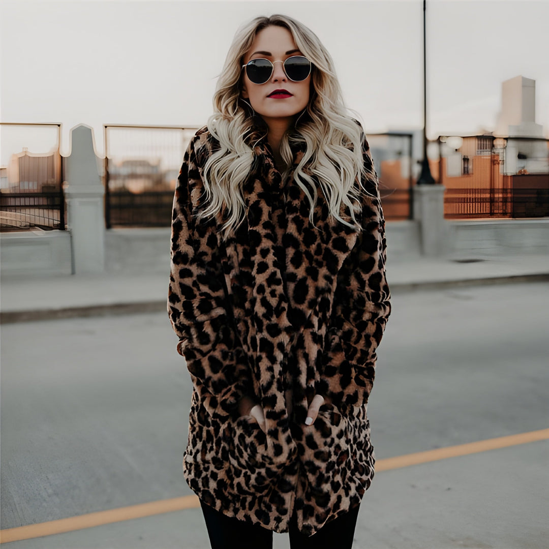 Women’s Leopard Print Jacket | Hooded & Open Front | Casual Autumn & Winter | Polyester
