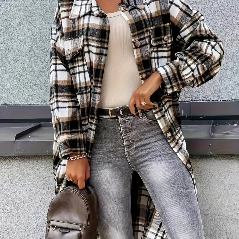 Women’s Long Jacket | Checked Print | Winter Clothings