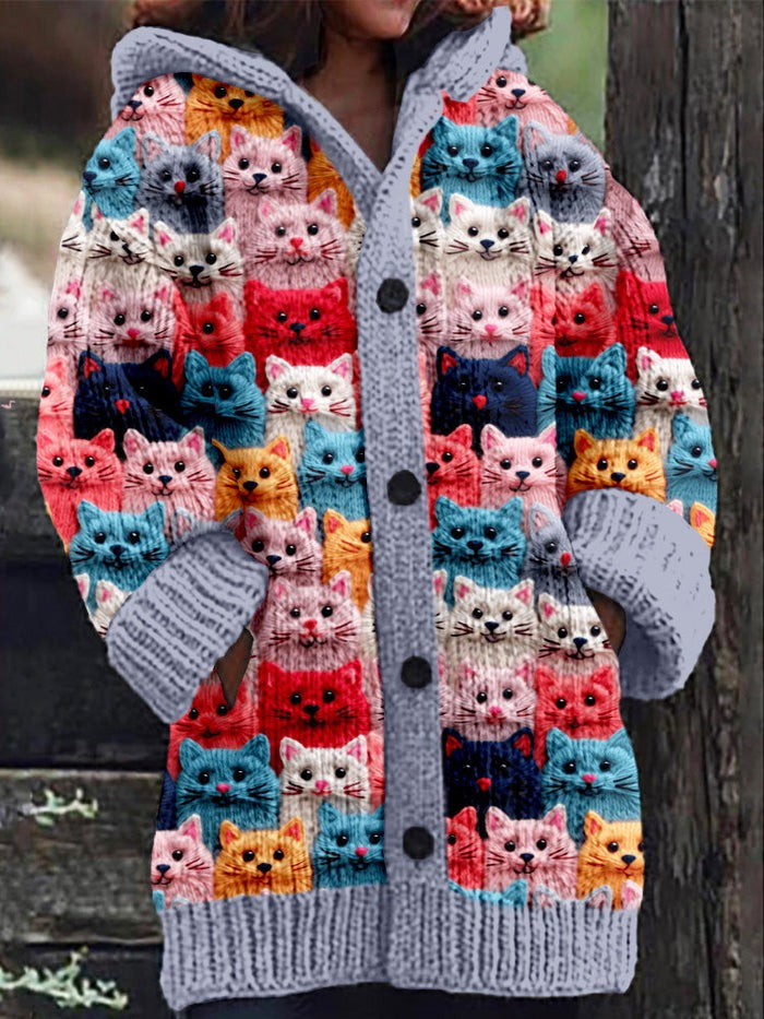 Women’s Cardigan | Colourful Cat Print Jumper | Elegent Clothing