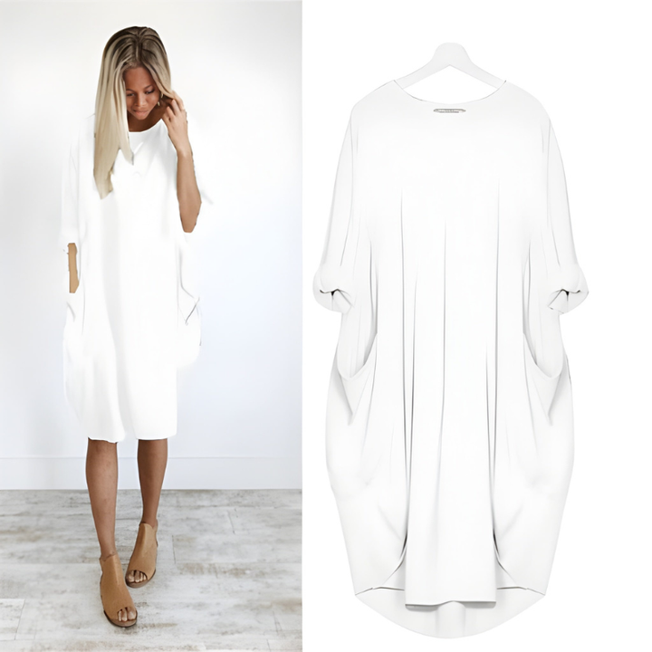 Women’s Dress | Round Neck & Loose Fit | Casual Clothing with Pockets