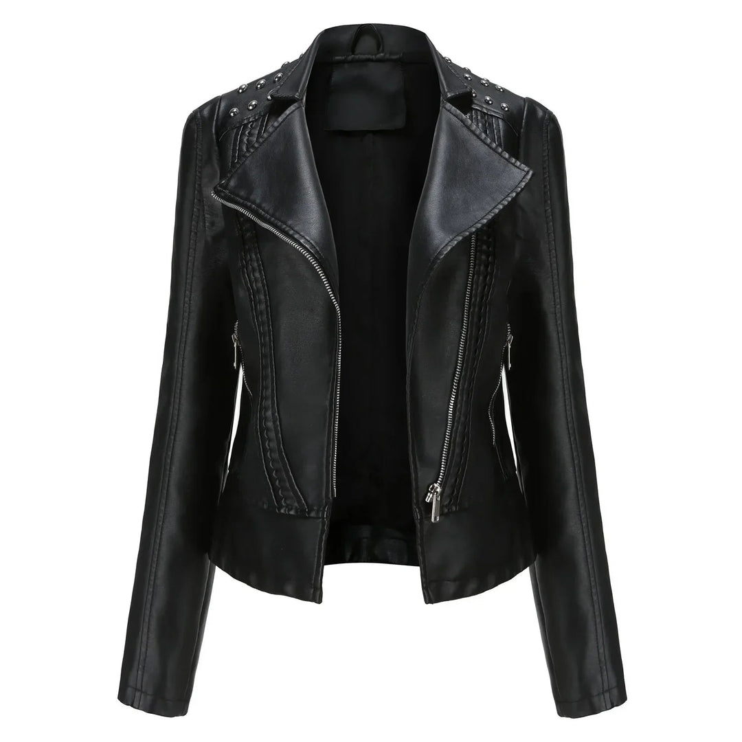 Women's Biker Jacket | Leather Look & Zip | Long Sleeved | Casual Style