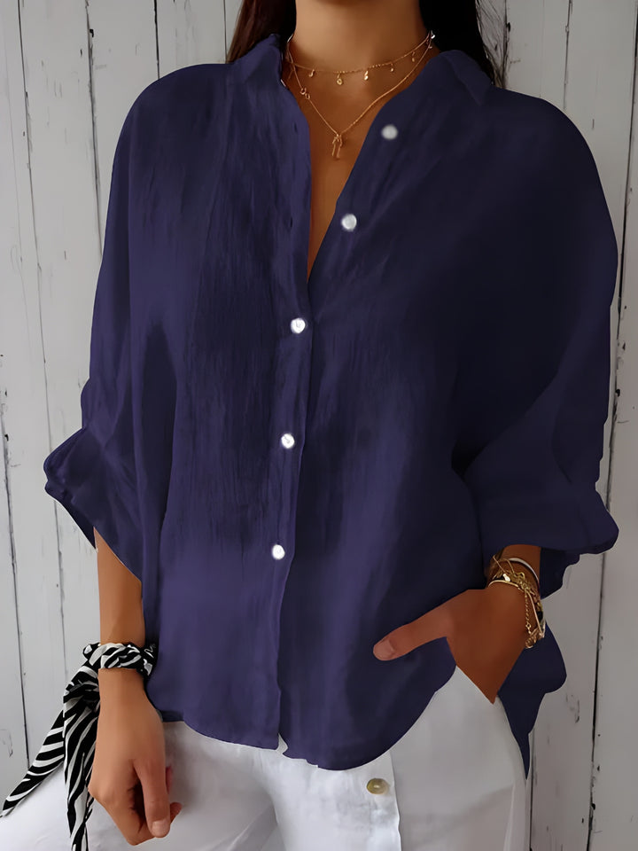 Women’s  Shirt | Tie-Back with Laces & Buttons | Loose Fit & Elegant | Cotton-Linen
