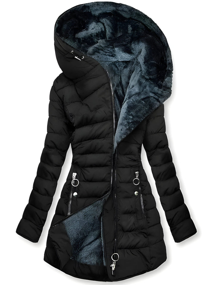 Women’s Fluffy Winter Jacket | Slim Fit Hooded Coat | Warm Plush Collar