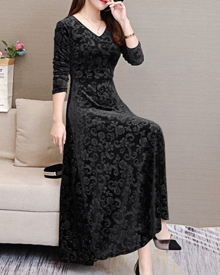 Women’s A-line Midi Dress | Elegant V-neck | Classic Style