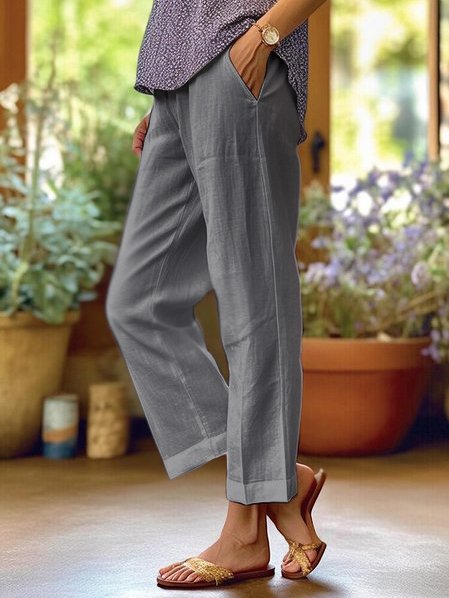 Women’s Trousers | Straight Fit Streetwear | Pockets & Ankle-Length | Cotton-Linen