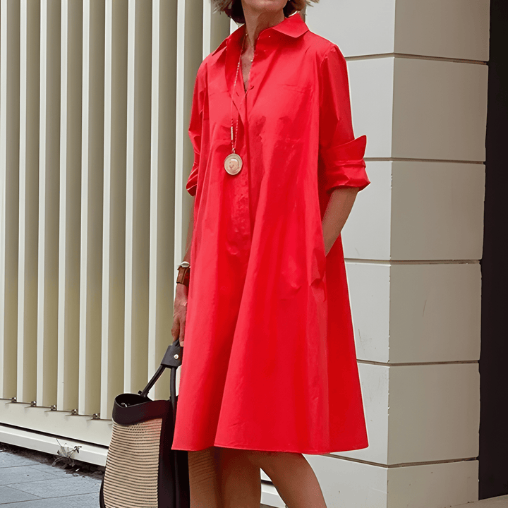 Women's Shirt Dress | Loose Fit Button-Down | Stand Collar & Lapel Style | Polyester