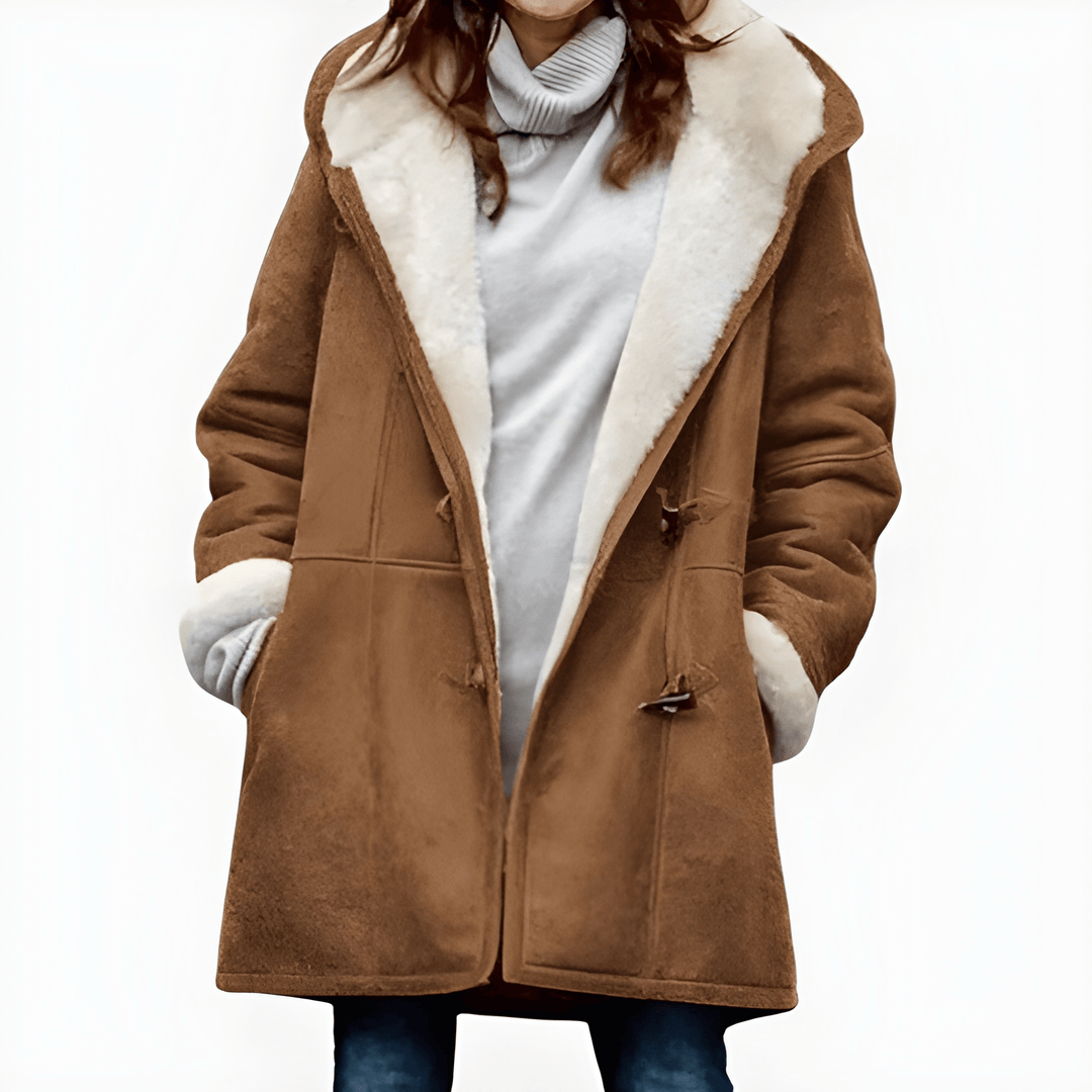 Women’s Winter Jacket | Long with Hood | Thick & Warm | Horn Buttons