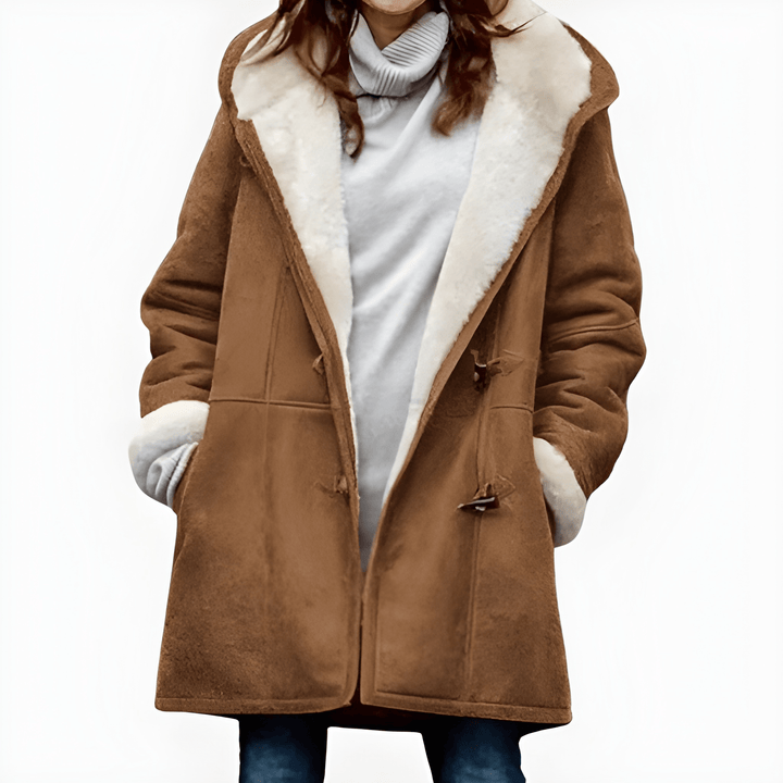 Women’s Winter Jacket | Long with Hood | Thick & Warm | Horn Buttons