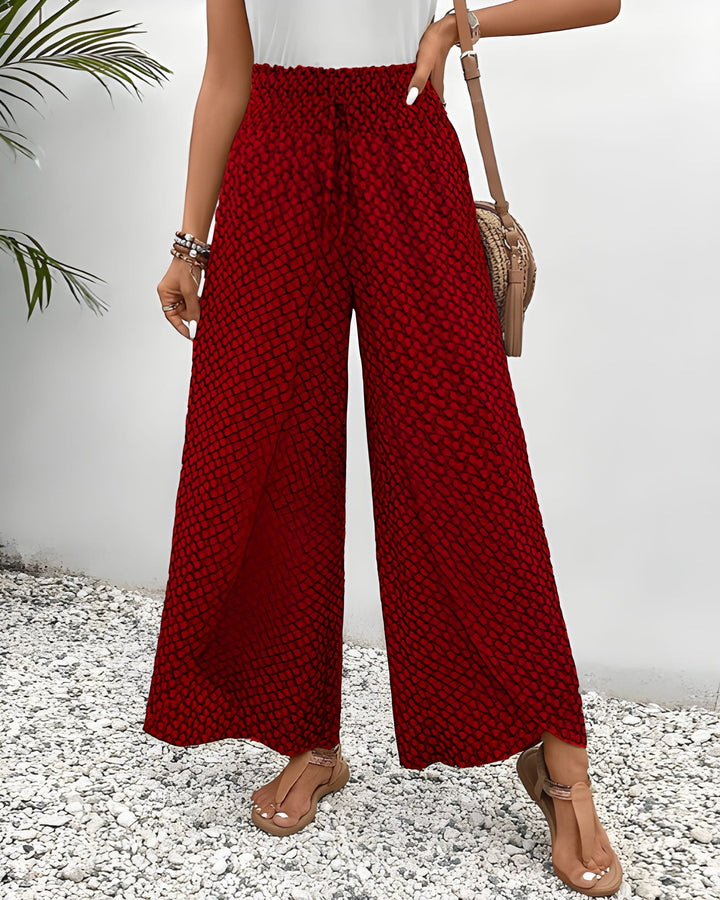 Women's Wide Leg Trousers | Floral Print with Side Slits | Loose Fit Summer Style | Polyester