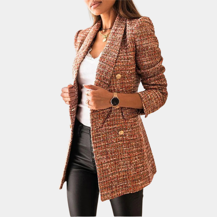 Women’s Blazer | Double-Breasted | Checked | Synthetic