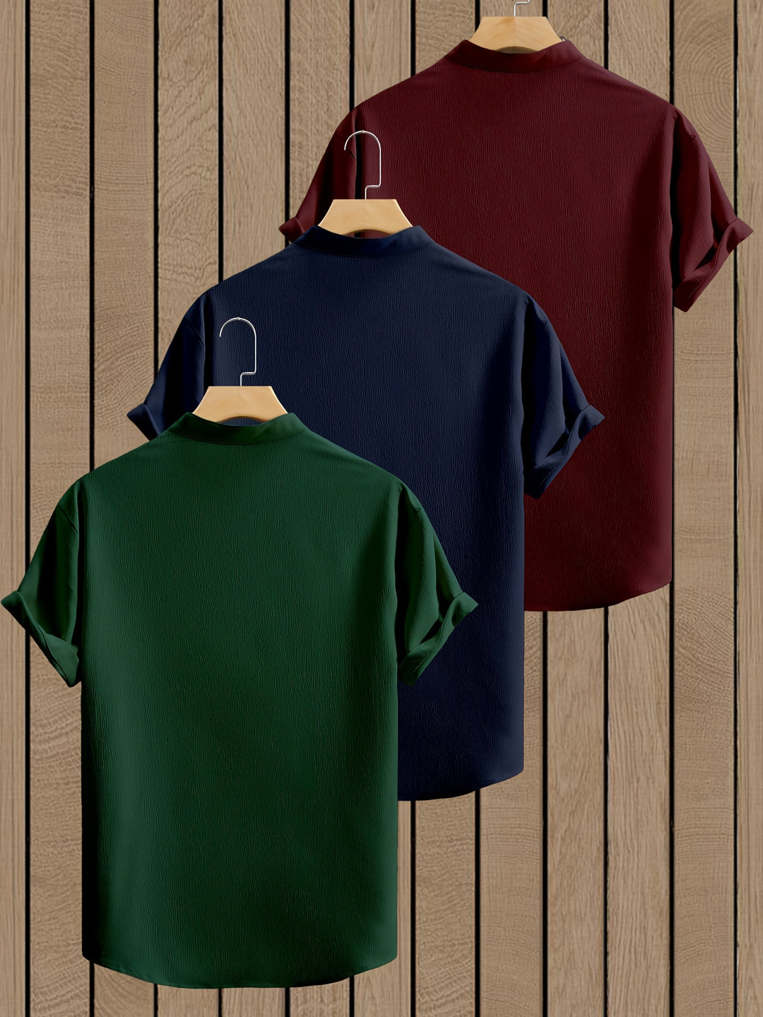 Men's Summer Shirts | Stand Collar | Breathable & Comfortable | Polyester | 3-Pack