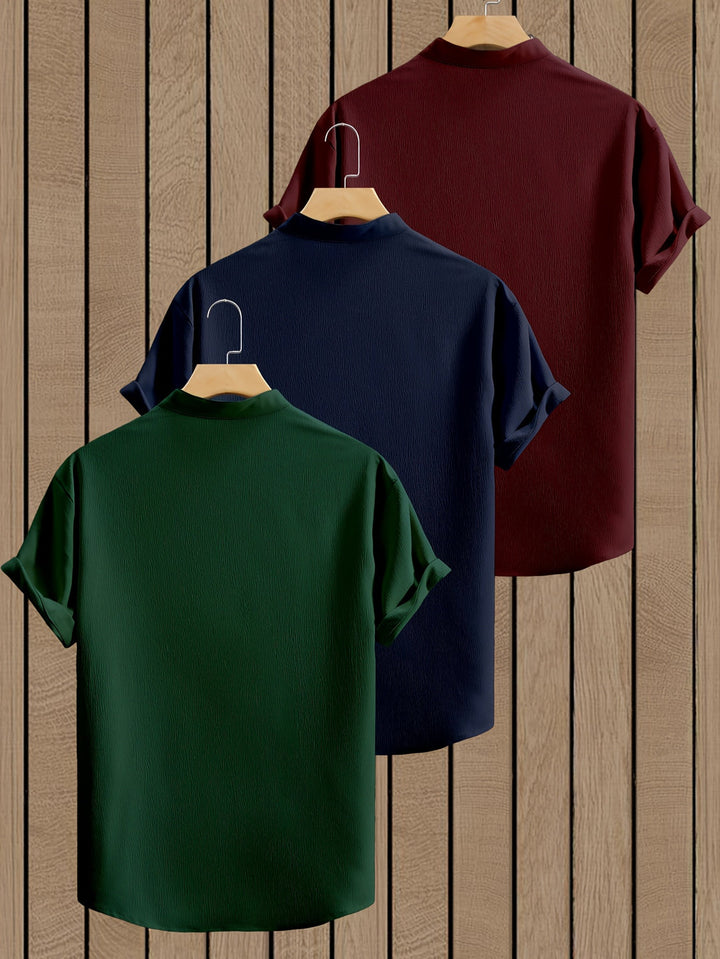 Men's Summer Shirts | Stand Collar | Breathable & Comfortable | Polyester | 3-Pack