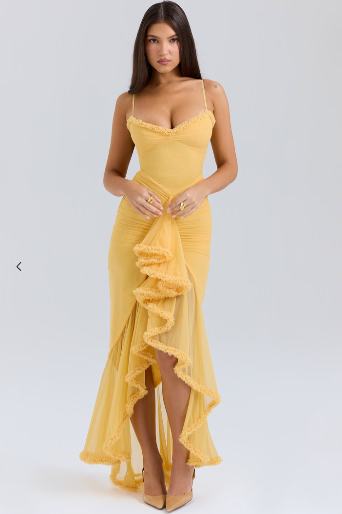 Women Maxi Dress | Spaghetti Straps & Ruffle Details | Sheer Layers | Wedding & Party