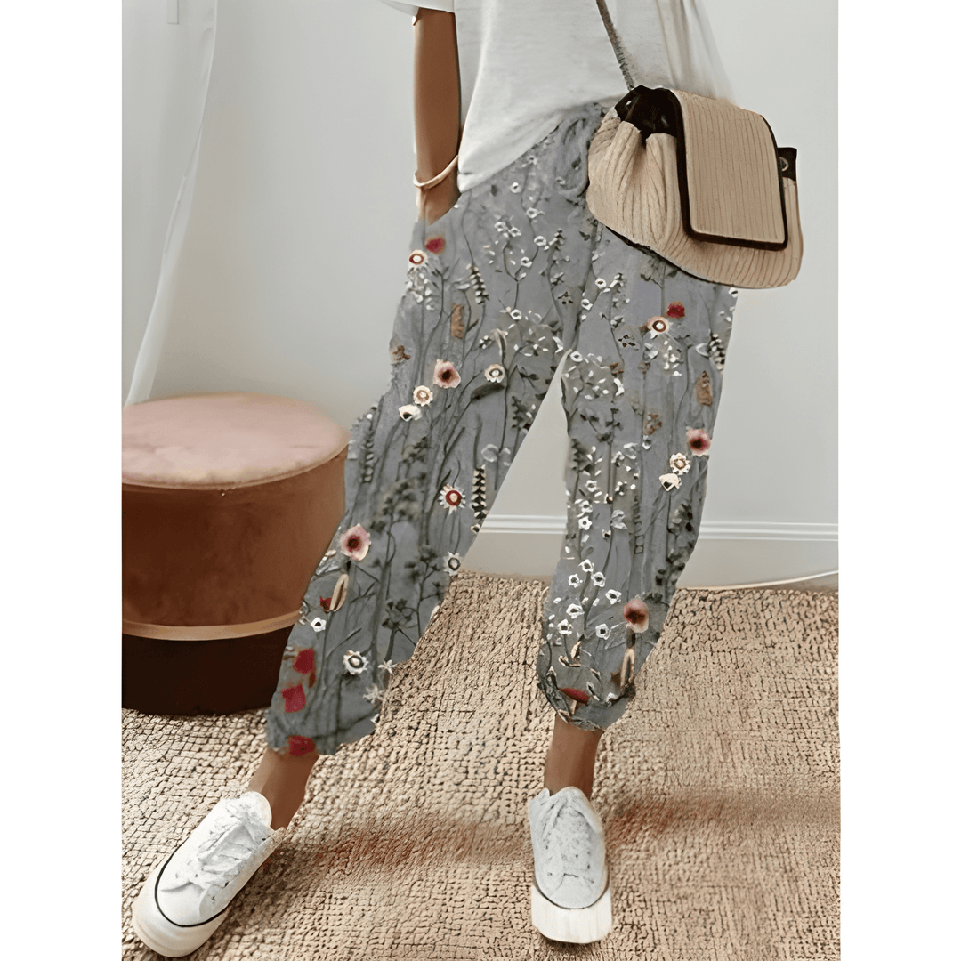 Women's Wide Leg Trousers | Vintage Print | Elastic Waist | Lightweight Polyester Blend