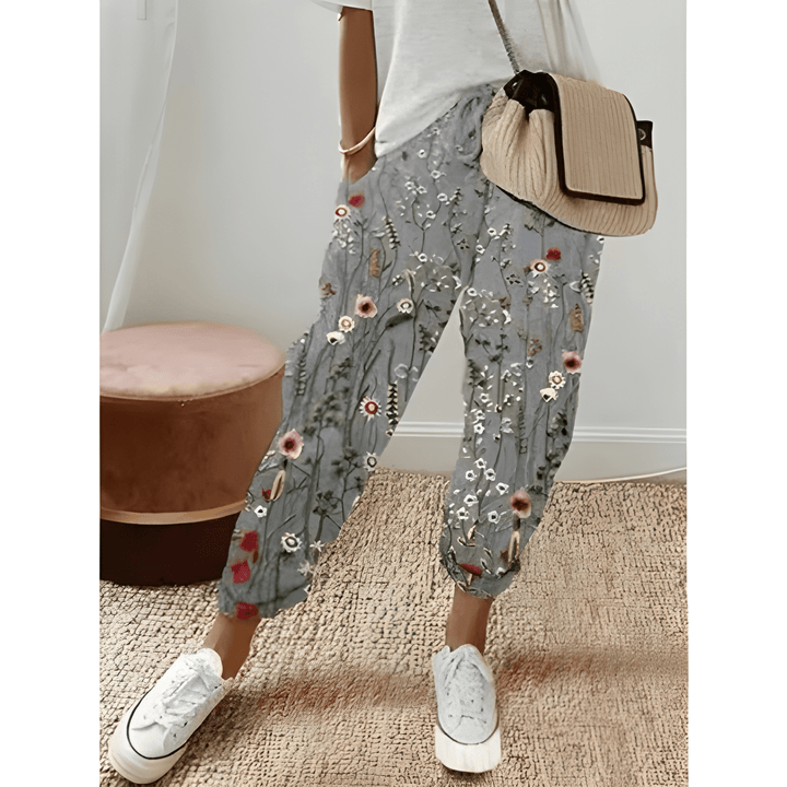 Women's Wide Leg Trousers | Vintage Print | Elastic Waist | Lightweight Polyester Blend