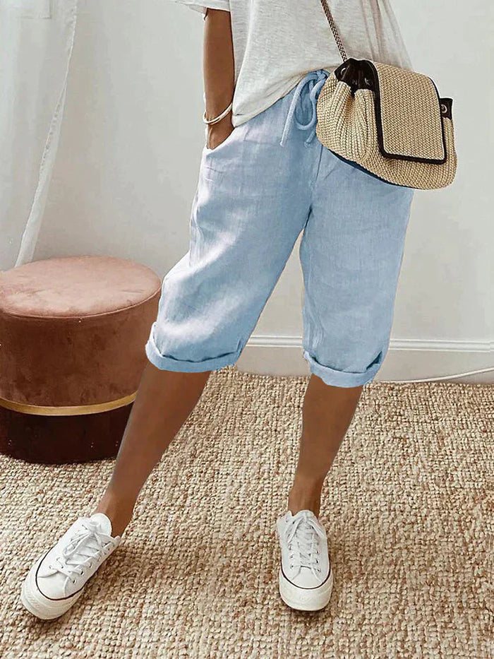Women’s Trousers | Loose Fit Casual Style | Elastic Waist & Pockets | Cotton-Linen
