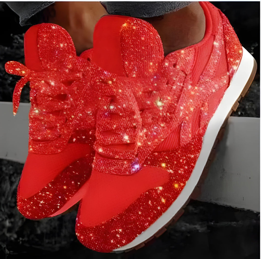 Women’s Trainers | Glitter Mesh Sneakers | Casual Lace-Up Shoes