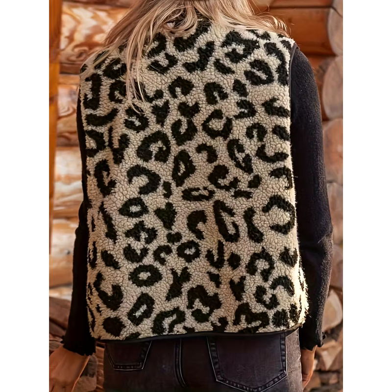 Women's Leopard Print Vest | Button-Up Casual Style | Clothing