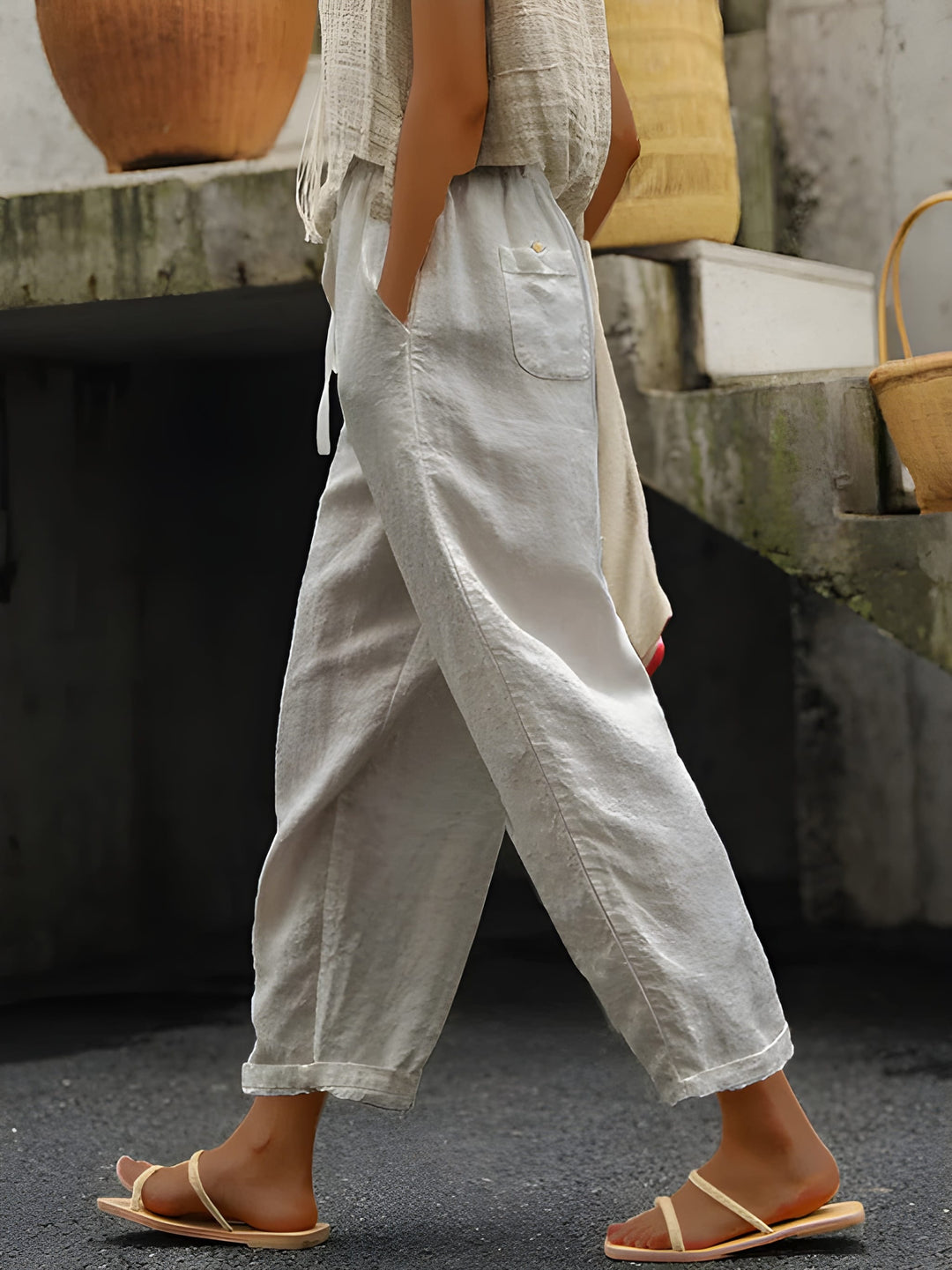 Women’s Trousers | Autumn Style | Drawstring Waist & Pockets | Cotton-Linen