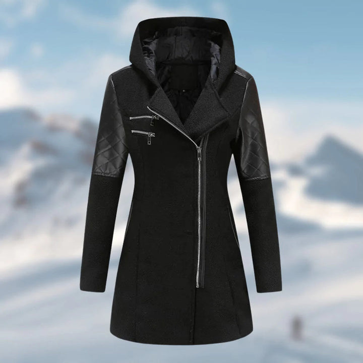 Women’s Jacket | Mid-Length & Relaxed Fit | Hood & Diagonal Zipper