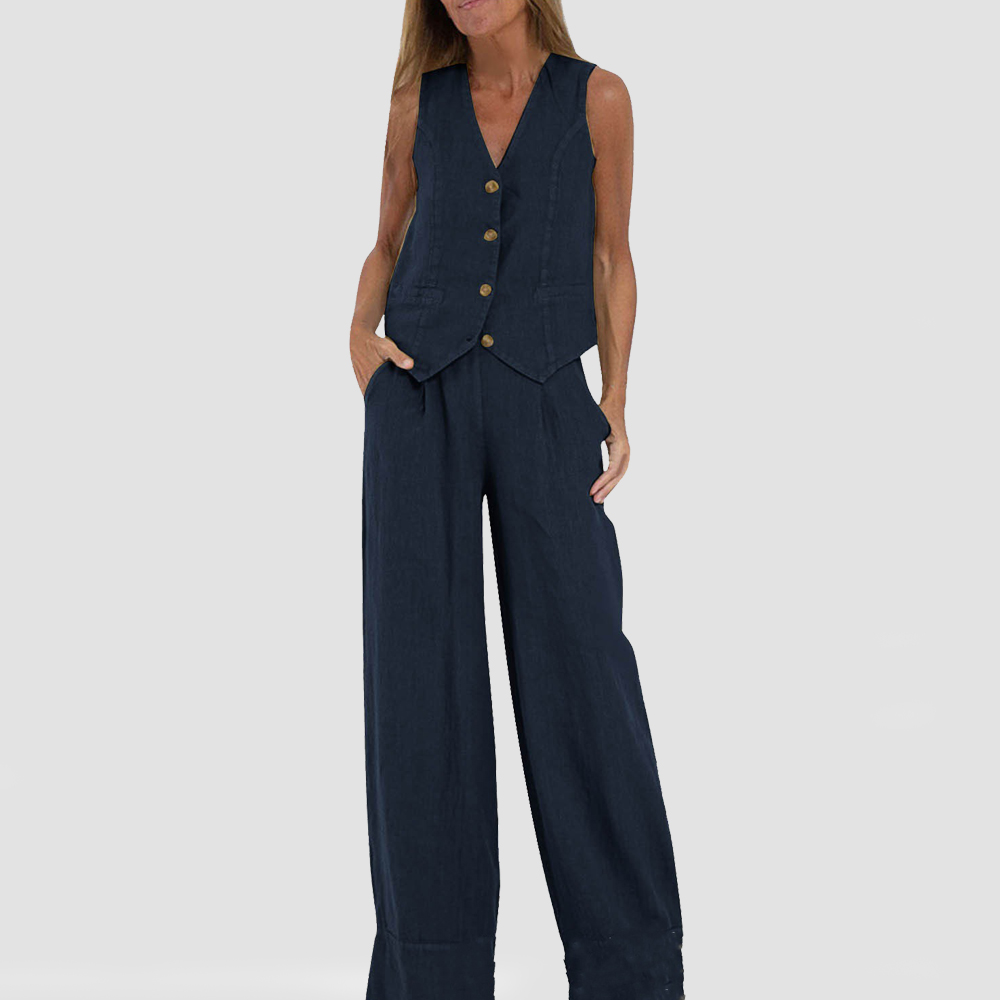 Women's Summer Set | Sleeveless Buttoned Vest | Lightweight Cotton-Linen Blend