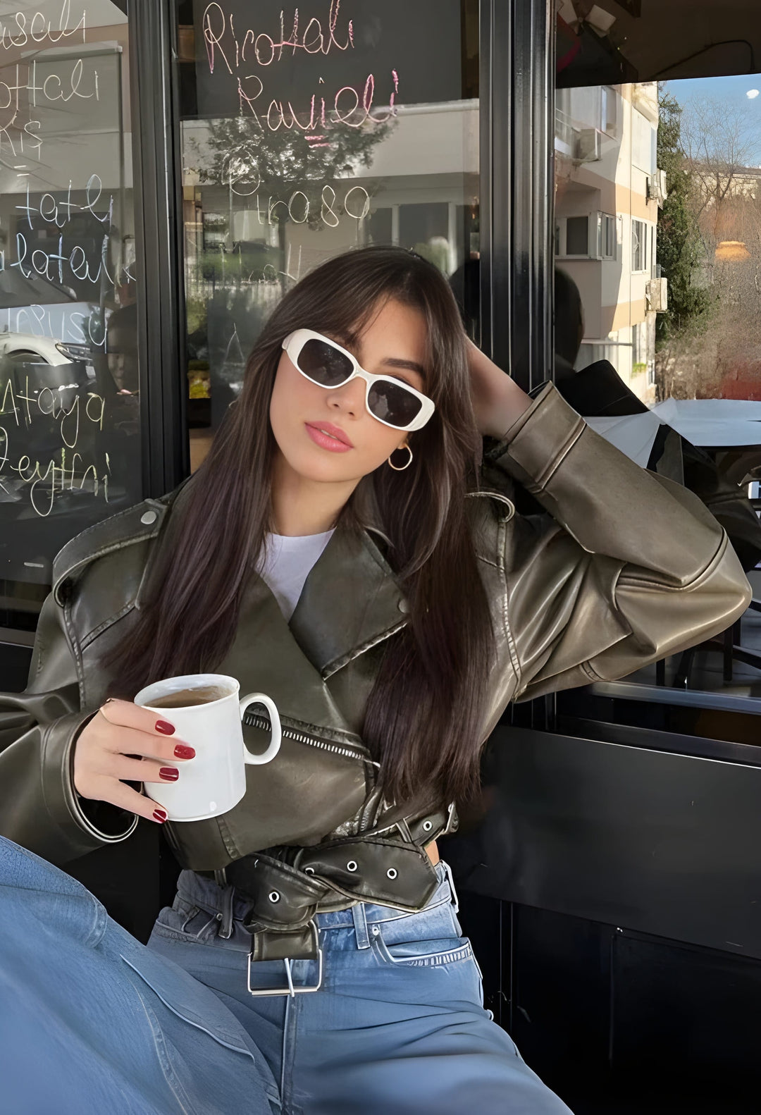 Women’s Jacket | Vintage Biker Style | Short & Belted