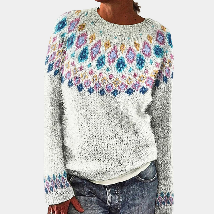 Women’s Knitted Sweater | Vintage Design | Unique Print | Crew Neck & Long Sleeves