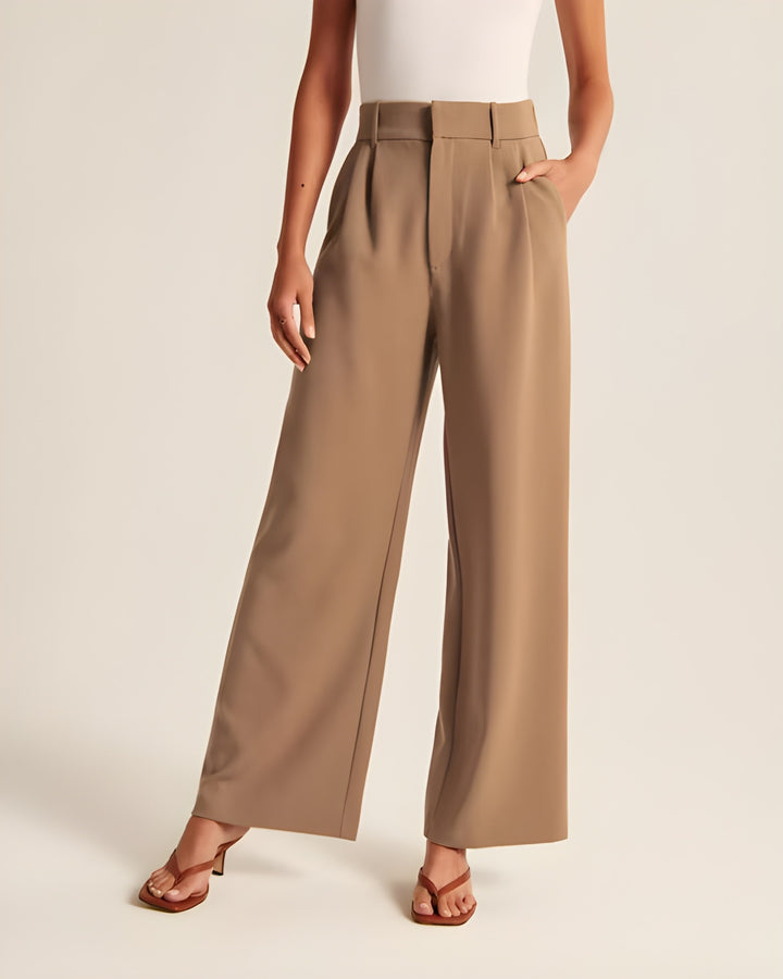 Women's Wide-Leg Trousers | Tailored Fit | Elegant Beige | Soft & Durable Fabric