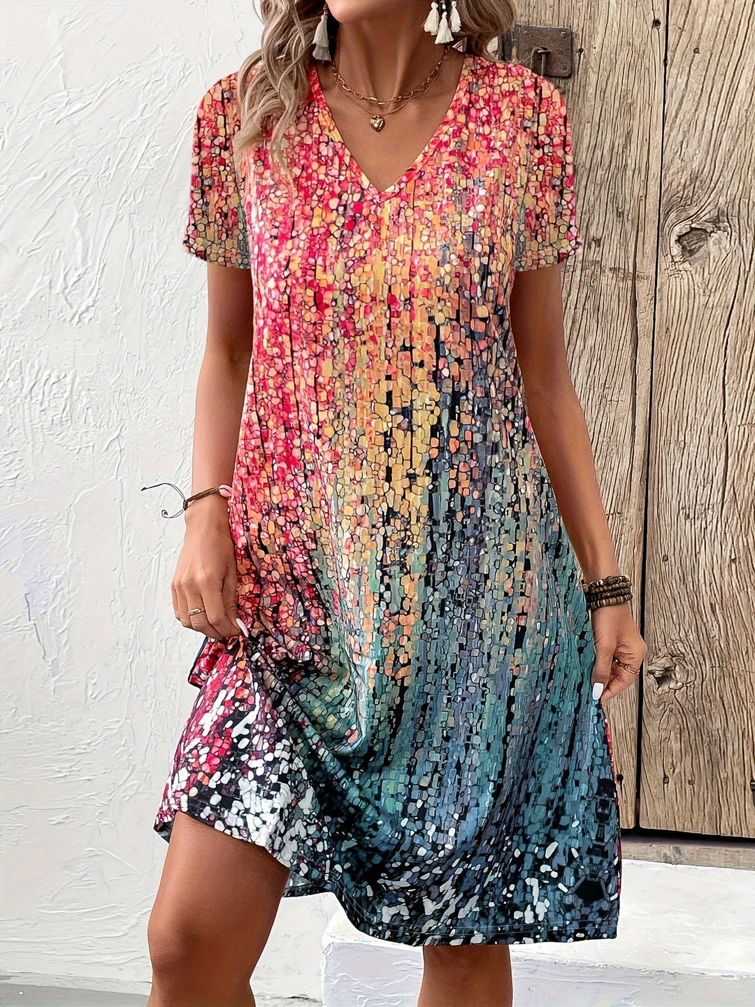 Women's Summer Dress | V-Neck | Beach Style & Comfortable | Short Sleeves