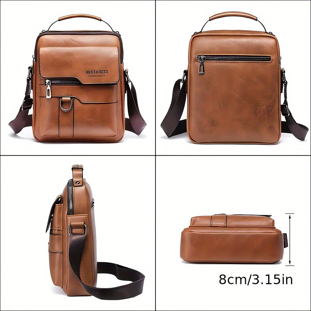Men’s Shoulder Bag | Vintage Crossbody | Multiple Compartments | Adjustable Strap