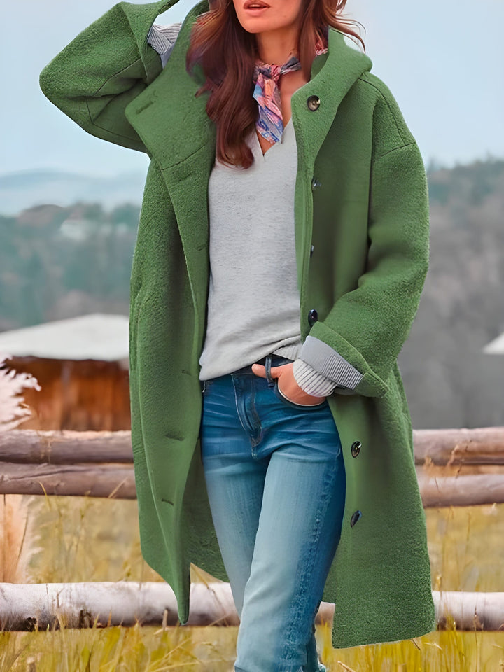 Women’s Long Coat | Hooded & Windproof | Long Sleeve Overcoat | Cotton-Polyester
