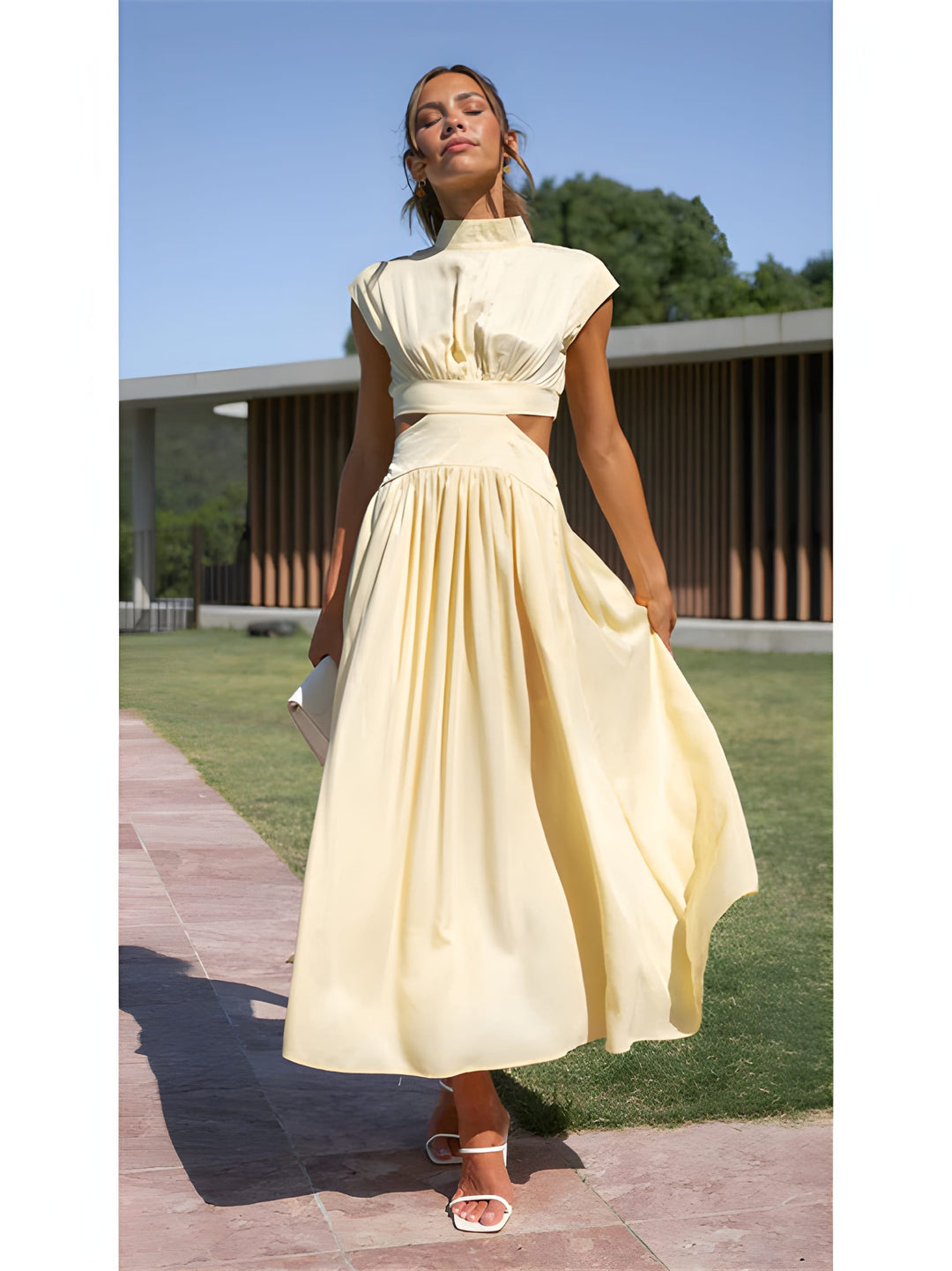 Women’s Maxi Dress | Elegant Style | Sleeveless & Backless with Ruffle Detail | Polyester