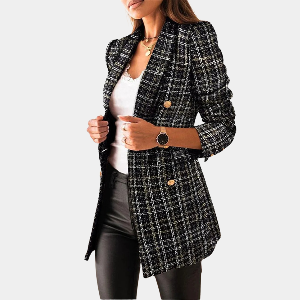 Women’s Blazer | Double-Breasted | Checked | Synthetic