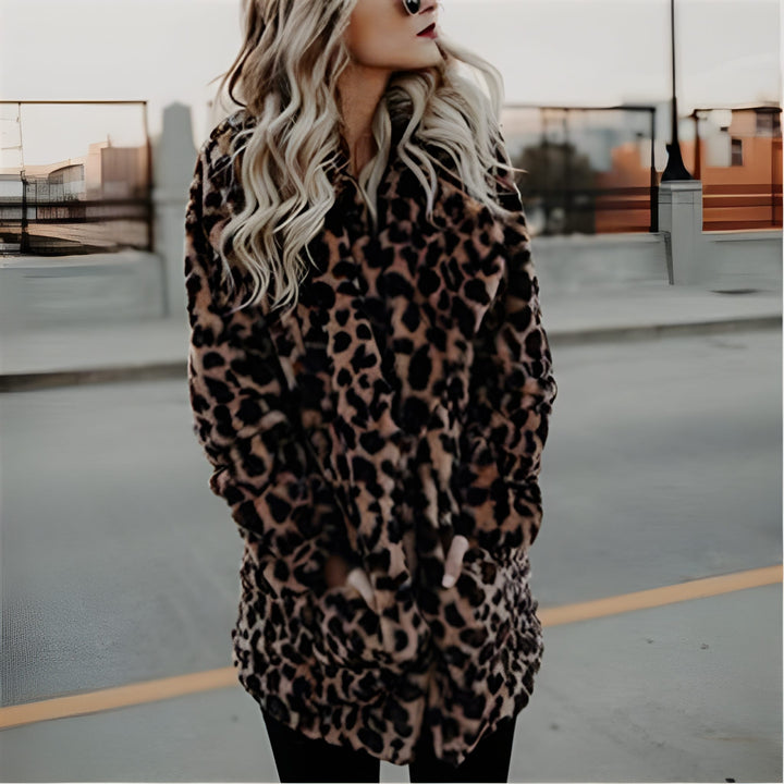 Women’s Leopard Print Jacket | Hooded & Open Front | Casual Autumn & Winter | Polyester