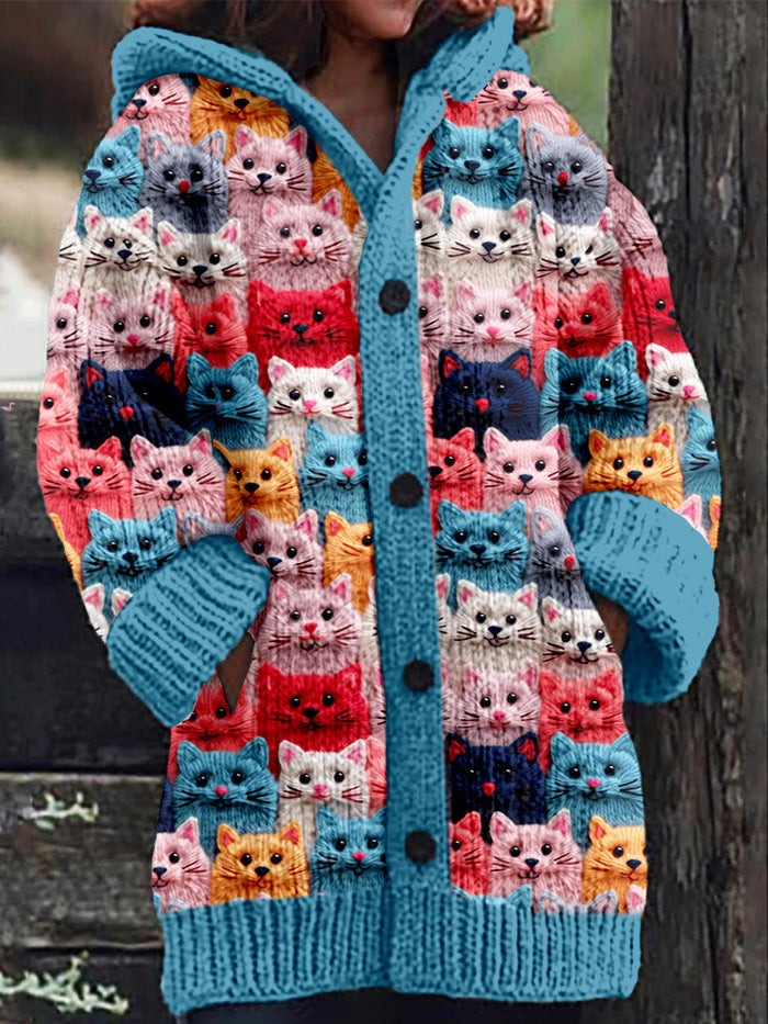 Women’s Cardigan | Colourful Cat Print Jumper | Elegent Clothing
