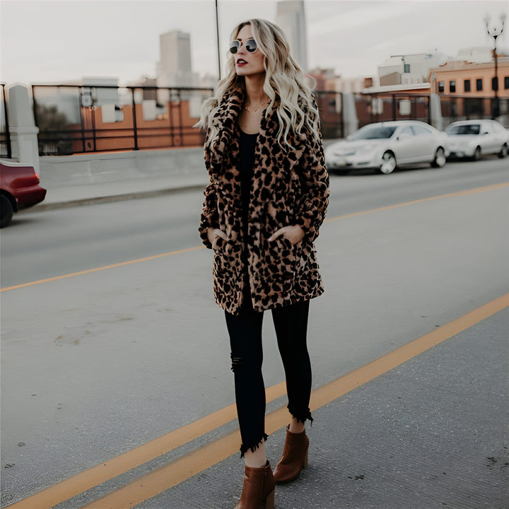 Women’s Leopard Print Jacket | Hooded & Open Front | Casual Autumn & Winter | Polyester
