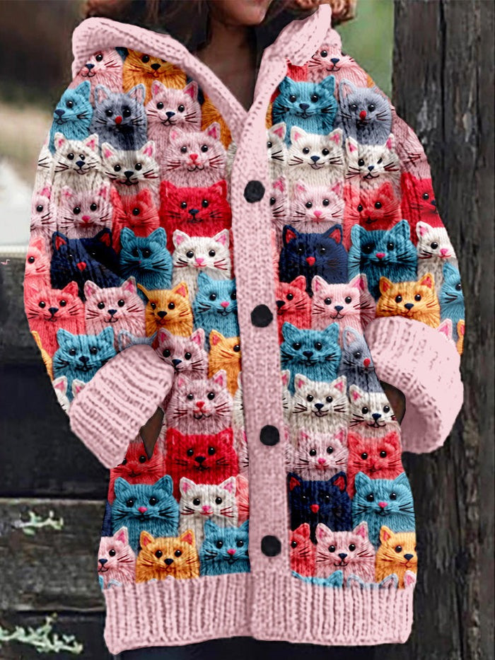 Women’s Cardigan | Colourful Cat Print Jumper | Elegent Clothing