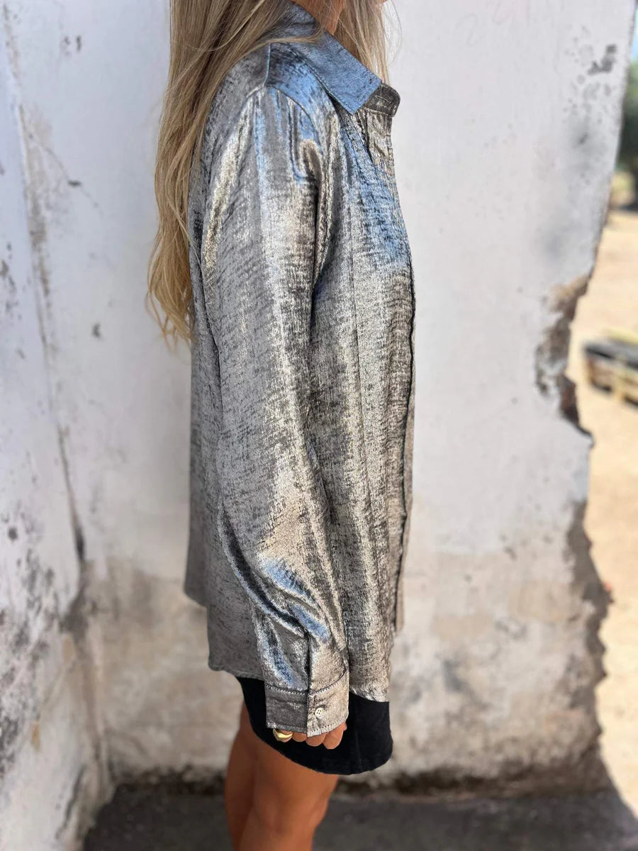 Ladies' Blouse | Suede-Like Fabric | Elegant Loose Fit | With Notched Collar