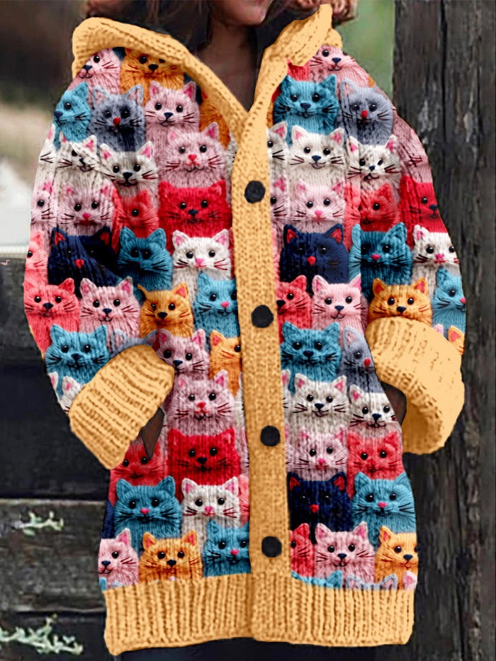 Women’s Cardigan | Colourful Cat Print Jumper | Elegent Clothing