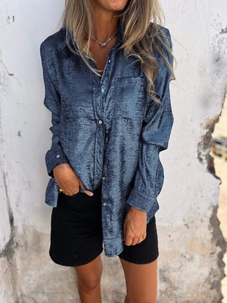 Ladies' Blouse | Suede-Like Fabric | Elegant Loose Fit | With Notched Collar