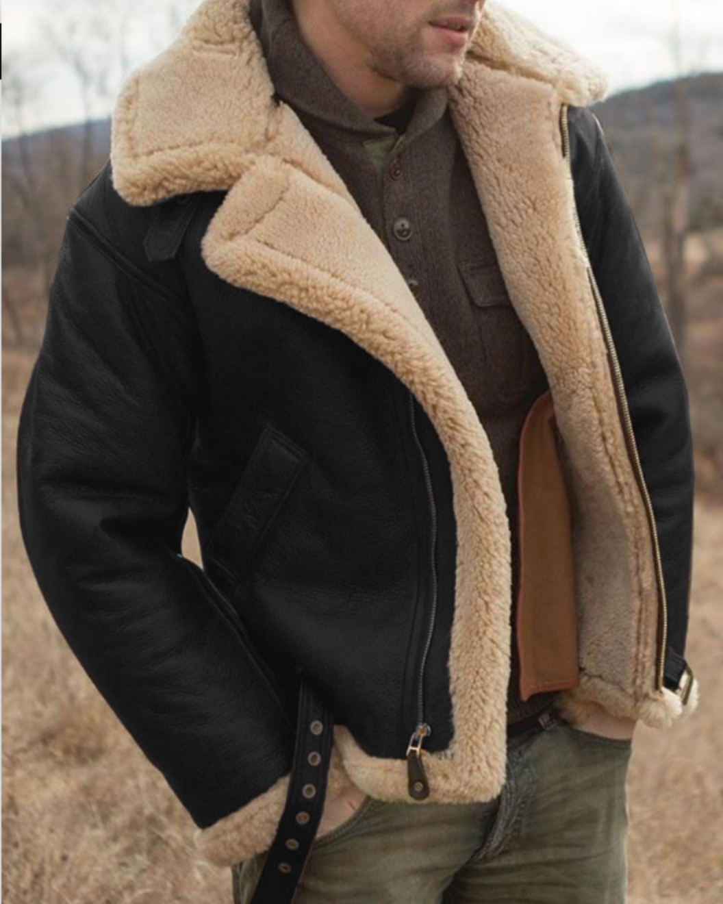 Mens Winter Jackets | Shearling Aviator Coat | Classic Mens Clothing