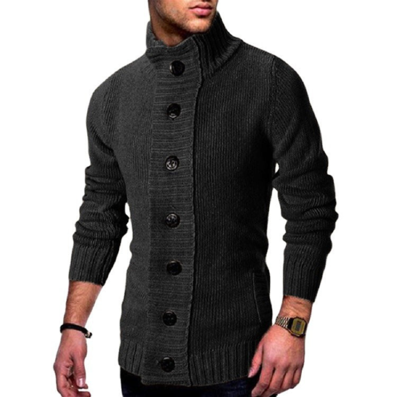 Men's Sweatshirt | High Collar Knitted Cardigan | Casual Mens Clothing