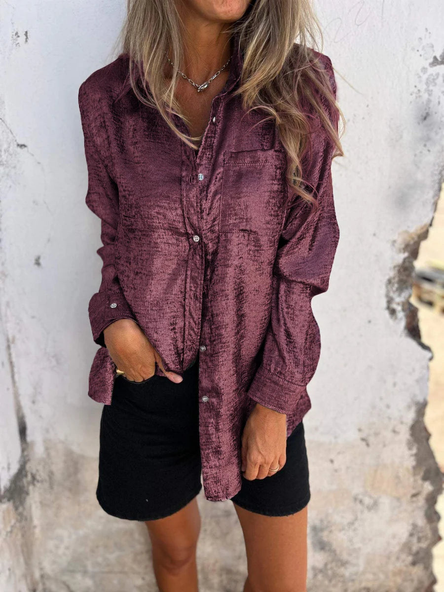 Ladies' Blouse | Suede-Like Fabric | Elegant Loose Fit | With Notched Collar